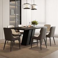 Ensemble table et chaises de salle à manger rectangulaire en marbre noir minimaliste moderne, 6 places, pieds en métal, écologique, compact, salons