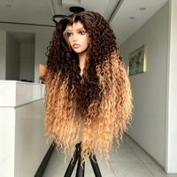 Perruque bouclée Jerry Ombre Brun Blond Miel sans colle 4x4 HD pour Lace Frontal en Cheveux Humains Vierges