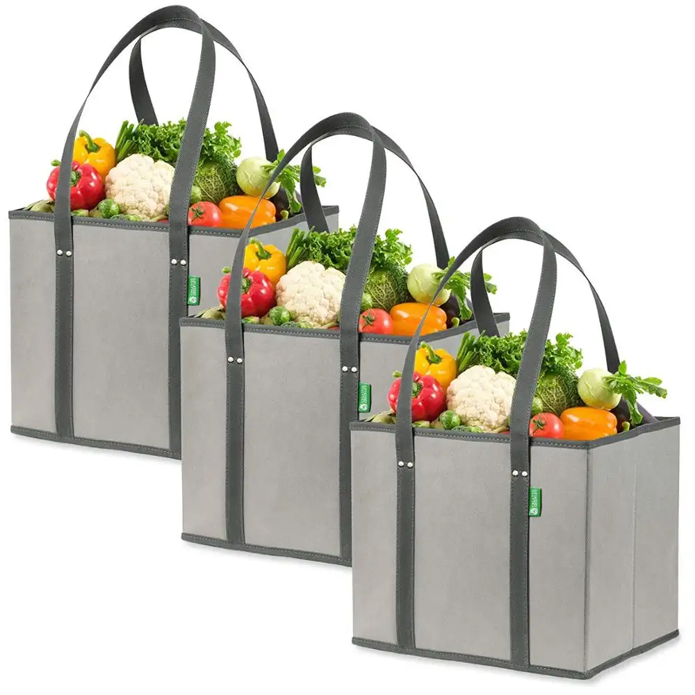 Reusable Grocery Shopping Box Bags Heavy Duty Tote Bag Set with Extra Long Handles