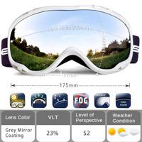 Masque de ski OTG pour adultes et jeunes avec protection UV 400, lentille anti-buée double couche pour le snowboard et les sports de neige