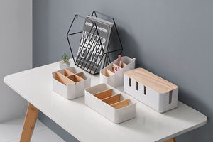 モダンデザインデスクトップケーブル管理ボックスPPプラスチック製木製カバーケーブル主催者4つの排気部付き整理ケーブル - Product Image 2