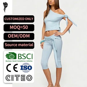 Set Sportivo da <span class=keywords><strong>Donna</strong></span> Personalizzato di Alta Qualità, Top Monospalla e Leggings a Vita Bassa, Completo Sportivo in Cotone Elasticizzato Lucido a Due Pezzi - Product Image 1