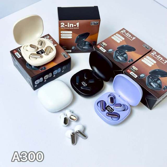 A300 Two-in-One Wireless Earbuds Blue Tooth 6.0 in Ear Buds Headphones Deep Bass Headset Clear Calls Earphones for Sports
