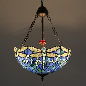 LongHuiJing Middle 16Inch Stained Glass for Style <b>LED</b> Chandelier Blue Dragonfly Design Dark Bronze 3Light Adjustable 360 - Product Image 2