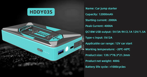 Starter Jump mobil 12V + Bank daya 12000mAh baterai otomatis 4000A perangkat Booster darurat lampu LED 12V Starter baterai mobil Diesel - Product Image 2