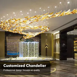 New Design Customized Modern High Large Glass Pendant Lamp Big Villa Project LED Chandelier Lighting