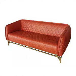Sofá de Salón de Lujo Europeo Antiguo, de Cuero Rojo Vintage con Patas de Acero Inoxidable Doradas, para Hoteles y Hogares - Product Image 6