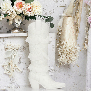 Bottes de cowgirl Loretta sexy à talon épais, hauteur genou, style western, avec strass blancs, pour mariée, semelle intérieure en EVA, faible MOQ - Product Image 3