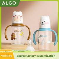ALGO 120ml Anti-Colique Standard Bouche Droite Corps Biberon Débit Variable Mignon Dessin Animé Nouveau Poignée en Silicone Sans PVC 1-2