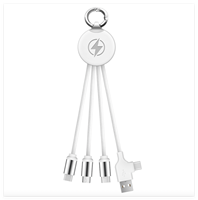 Câble de charge 3 en 1 blanc, le moins cher, personnalisable, avec logo lumineux LED, cadeau d'entreprise, double entrée, type C, USB A
