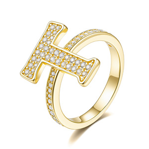 Luxury 18K <b>Gold</b> Plated Moissanite <b>Cocktail</b> <b>Ring</b> Letter D Pave Setting Round Brilliant Cut 925 Silver Unisex Jewelry - Product Image 4