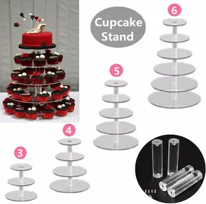 3-lagiger klarer Acryl bodens tehende Hochzeit Cupcake Brot Display Stand Bäckerei Cupcake Stand Food Store Display Acryl