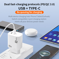 Chargeur mural super rapide 25W A+C avec protection OTP, prise EU, type-C PD pour téléphones mobiles et ordinateurs portables