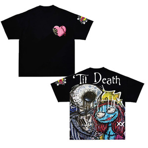 เสื้อยืดคอกลมแขนสั้นสีขาวสำหรับผู้ชาย ลายตัวอักษร สไตล์สตรีท ทรงหลวม ผ้าถัก ยับยาก - Product Image 4