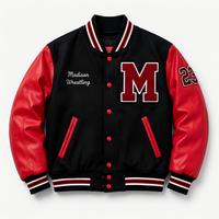 Veste bomber streetwear en laine avec manches en cuir, broderie personnalisée, logo sur mesure, grandes tailles, pour homme, OEM