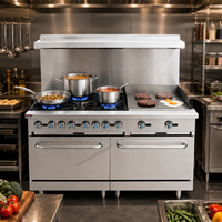 Cuisinière à gaz commerciale ETL en acier inoxydable à 6 brûleurs, 24 pouces, 30 000 BTU, avec gril et four, pour restaurant, GPL/GN, garantie 1 an