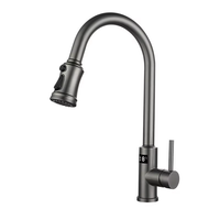 Robinet de salle de bain moderne en acier inoxydable à capteur numérique, monotrou, avec douchette extractible rotative et cartouche céramique