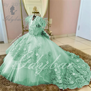 <span class=keywords><strong>Vestido</strong></span> de Niña para Dama de Honor con Apliques de Flores, Estilo Princesa, Largo hasta el Suelo, para Boda, Cumpleaños, Primera Comunión - Product Image 4