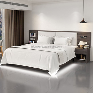 Modern Minimalist Hotel Twin Room Furniture Sets Wood <b>Platform</b> <b>Bed</b> <b>Frame</b> With Headboard Nightstands & Mattress For 3 Star Hotels - Product Image 2