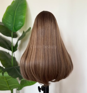 Perruques pour femmes juives orthodoxes avec mèches colorées, <span class=keywords><strong>perruque</strong></span> casher à cuticules alignées, douce et lisse, en dentelle suisse HD - Product Image 6