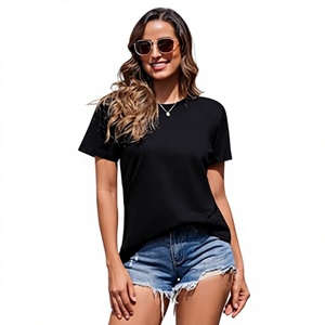 T-shirt à manches courtes col rond noir pour femme, 100% coton, coupe ample, décontracté, couleur unie, jersey tricoté respirant, à porter toute l'année - Product Image 4