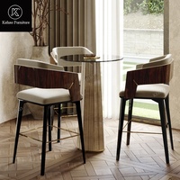 Tabouret de bar minimaliste italien de luxe en placage de noyer avec dossier, chaise de comptoir haut de gamme pour îlot de cuisine et bar à domicile