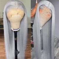 Perruque Lace Front Cheveux Humains Gris Argenté 13x4 HD Lace Colorée Pré-Pluckée Lisse Sans Colle Prête à Porter pour Femmes Noires
