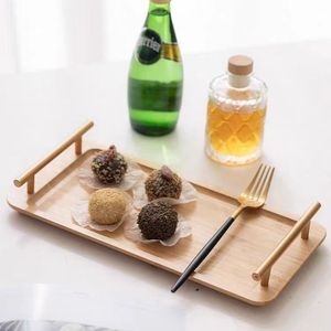 Bandeja de servir de bambú con asas, rectangular, con diseño de madera, para uso en el hogar, la oficina o restaurantes. - Product Image 1
