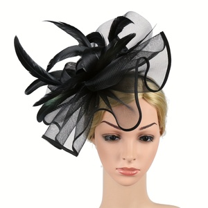 Sombrero fascinador de fiesta temática de estrella de cine para mujer poliéster Spandex pluma de pavo exagerada nupcial graduación foto diadema accesorio - Product Image 5