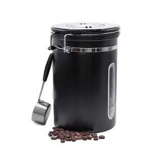 Classic Black Stainless Steel Metal Canister with window for Fresher Coffee Ground or Beans