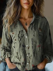 Camicetta Casual da Donna Primavera-Estate con Stampa Vintage, Maniche Lunghe, Imitazione Cotone e Lino - Product Image 6