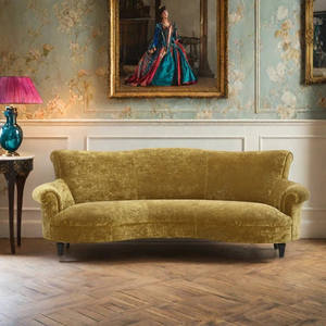 Canapé trois places en velours de style rétro <span class=keywords><strong>français</strong></span>, design créatif et courbé, avec structure en bois, idéal pour salon d'appartement spacieux, hôtel ou club. - Product Image 3