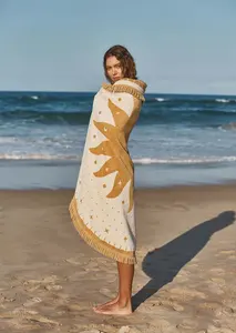 Grueso superabsorbente Lune patrón 100% suave algodón tejido Jacquard toalla redonda 150cm diámetro 480gsm toallas para playa Pinic piscina