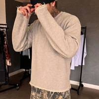 T-shirt Homme Personnalisé 100% Coton à Ourlet Brut, Manches Longues Courtes, Bords Coupés, T-shirt Vierge Décontracté, Sweat-shirt Uni – Fabricant