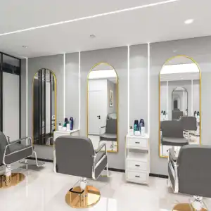 Penjualan laris cermin kamar mandi Led Makeup gaya Hollywood Salon kustom furnitur cermin penata rambut ajaib untuk toko tukang cukur