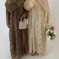 Ensemble de robe maxi musulmane formelle OEM personnalisée, Abaya ouverte sur le devant avec sous-robe, manches perlées, motif floral, infroissable, tenue de prière du Ramadan
