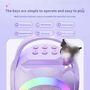 Altavoz Inalámbrico con Micrófono de Personajes de Dibujos Animados Lovely Care, Máquina de <span class=keywords><strong>Karaoke</strong></span> Recargable por USB con Luz LED RGB para Fiestas - Product Image 5