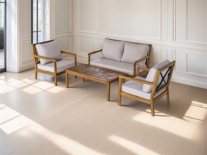 Juego de sofá de madera de acacia para exteriores con mesa de centro Conversación de patio de 4 piezas con cojines para comedor Patio - Product Image 6