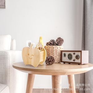 Apple Shaped Bamboo Storage <b>Box</b> With Partitions For Desk Organizing Remote Control Stationery <b>Makeup</b> Tools Natural Wood Color - Product Image 1