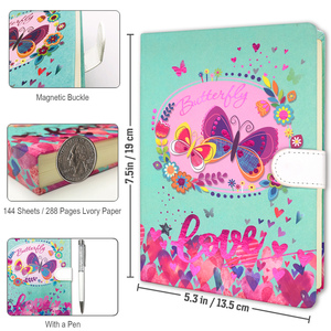 Chiusura magnetica a farfalla diario con copertina rigida del taccuino per bambini diario con penna per regalo per ragazze - Product Image 2