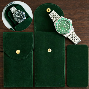 Bolsa de almacenamiento de reloj de gamuza de joyería de viaje personalizada para <span class=keywords><strong>Rolx</strong></span> personalizado negro verde logotipo personalizado regalo de lujo bolsas de reloj Velert - Product Image 2