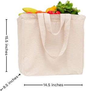 Sacs de courses pliables robustes 35*22*39cm avec poignée en corde, personnalisables, en toile de coton réutilisable, 5 poches, écologiques, lavables - Product Image 1