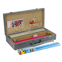 Étui de Mahjong Western, Boîte de transport sur mesure en cuir PU gris imprimé serpent avec tuiles et poussoirs – Vente en gros
