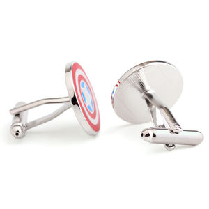 Gemelli del vestito della camicia francese della stella a cinque punte rotonda del supereroe del gemello di capitan America su ordinazione all'ingrosso di nuovo stile - Product Image 4