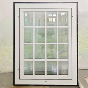 Ventana abatible de vidrio templado de triple panel de madera revestida de aluminio con rejilla y aleta de clavo para villas - Product Image 4