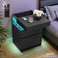 Table de chevet LED noire moderne avec plateau coulissant, rangement dissimulé, éclairage RGB, armoire de chambre intelligente pour magasins de meubles