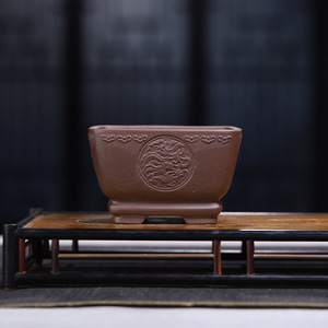 <span class=keywords><strong>Pot</strong></span> carré en argile violette Zisha en terre brute, <span class=keywords><strong>pot</strong></span> de fleurs de bureau respirant avec motif de dragon chinois en relief pour mini-landscape et bonsaï - Product Image 1