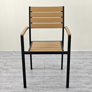 Ll's Modern Outdoor <span class=keywords><strong>Aluminium</strong></span> Metal Empilable Dining Bistro Contreplaqué Coffee Imitative Wood Furniture for Garden Park Villa Bedroom - Product Image 3