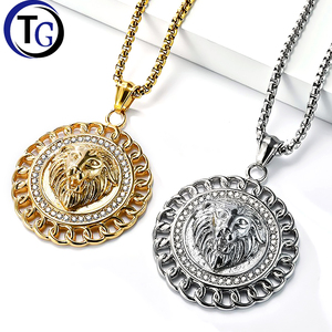 <span class=keywords><strong>Collana</strong></span> <span class=keywords><strong>con</strong></span> Pendente a Testa di <span class=keywords><strong>Leone</strong></span> in Acciaio Inossidabile <span class=keywords><strong>con</strong></span> Catena a Maglia, Stile Punk <span class=keywords><strong>con</strong></span> Zirconi, Placcata in Oro 18K, Gioielli Unisex da Uomo - Product Image 1