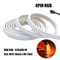 Strip Neon RGB COB DC 12V 24V IP67 Tahan Air 576LED/M Tabung Silikon Fleksibel Lebih Terang Dekorasi Rumah Taman Pencahayaan